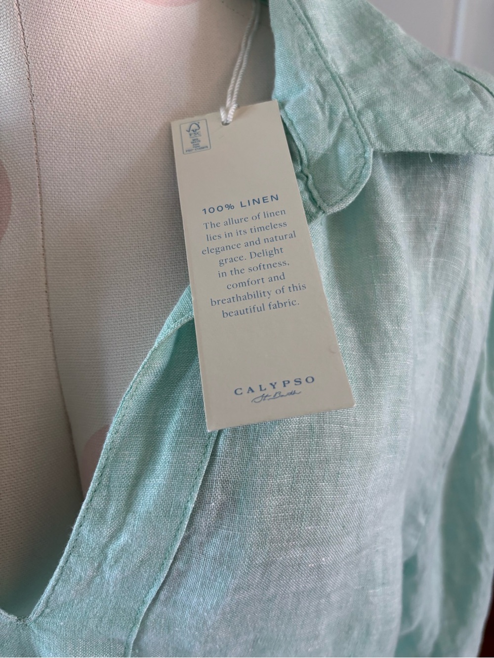 NWT Calypso St. Barth 100% Linen Tunic Top aqua Coastal Resort Shirt Medium - Picture 7 of 7